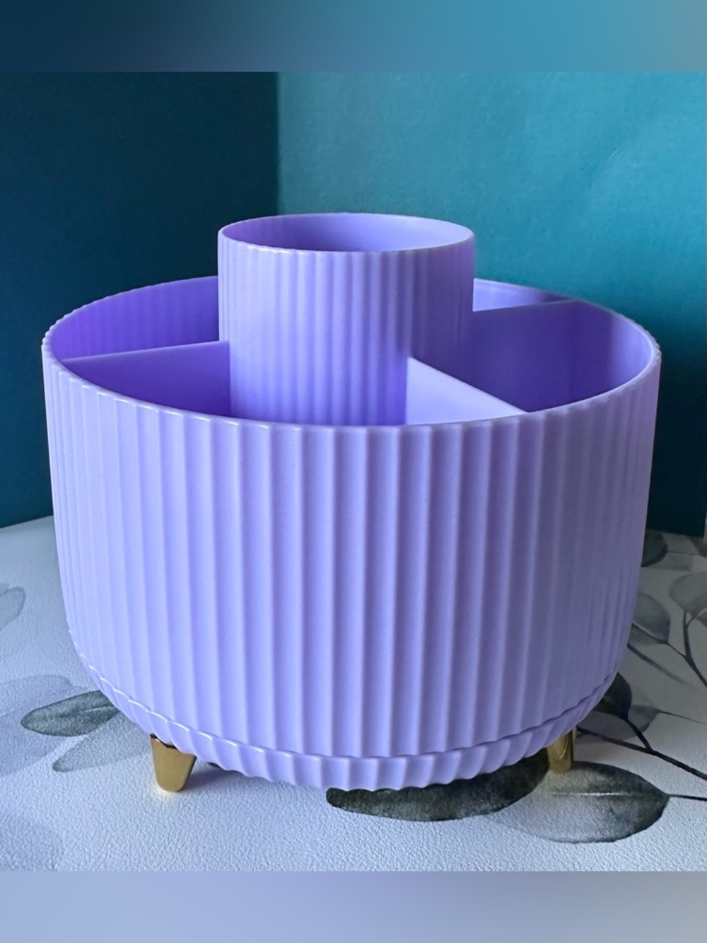 Lavender Rotating Desk Organizer Spinner Pen Holder Multi Compartment